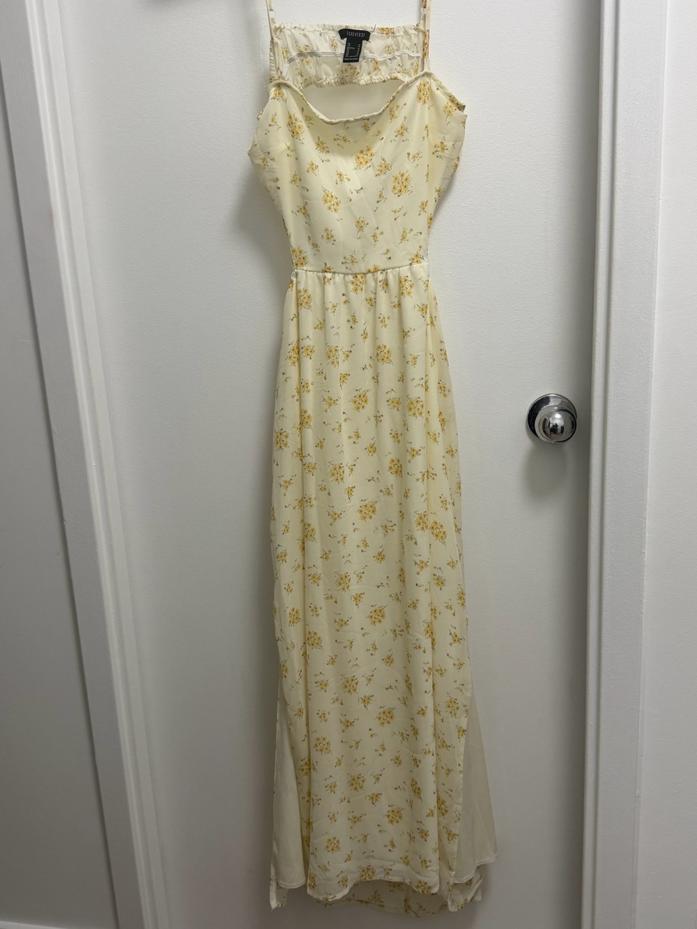 Forever 21 Cream Maxi Slip Dress with Yellow Floral Print